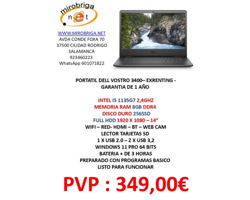 PORTATIL DELL VOSTRO 3400 14" I5 11ª